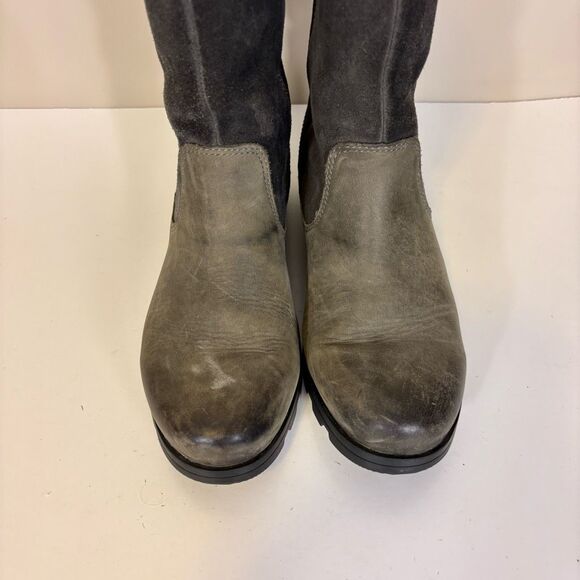 Sorel Taupe Leather and Grey Suede Zip Up Side Mid Calf Boots Size 7 - Picture 5 of 8